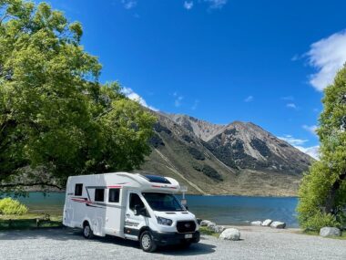 SpringLight motorhome beside a lake on a 2 month New Zealand motorhome itinerary from Christchurch