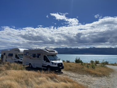 SpringLight motorhome beside Lake Pukaki on a 3 week South Island motorhome itinerary from Christchurch