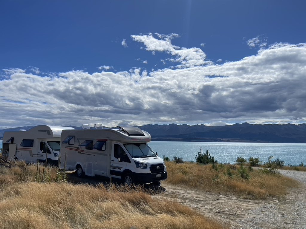 SpringLight motorhome beside Lake Pukaki on a 3 week South Island motorhome itinerary from Christchurch