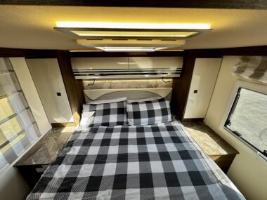 Mavis queen island bed inside the motorhome