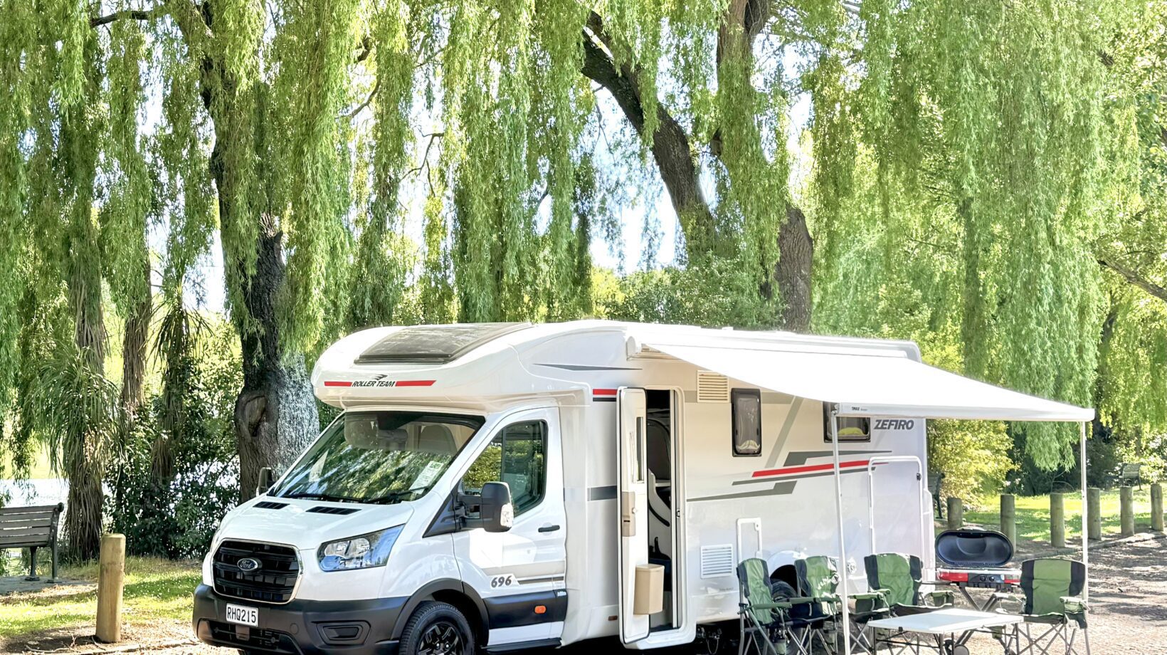 SpringLight motorhome set up with awning for South Island motorhome hire from Christchurch